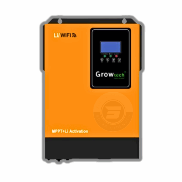 Growtech 5.5kW Inverter 100A MPPT 48V with hybrid operation, generator support, and advanced battery charging capabilities.