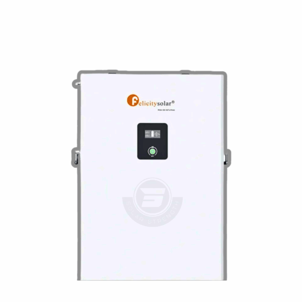 Felicity 10kWh 48V Lithium Battery 200Ah with Smart BMS, wall or rack mountable, for solar storage systems.